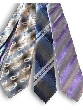 Lot of 3 Kenneth Cole Men's Silk Ties: Paisley, Plaid, and Striped Patterns